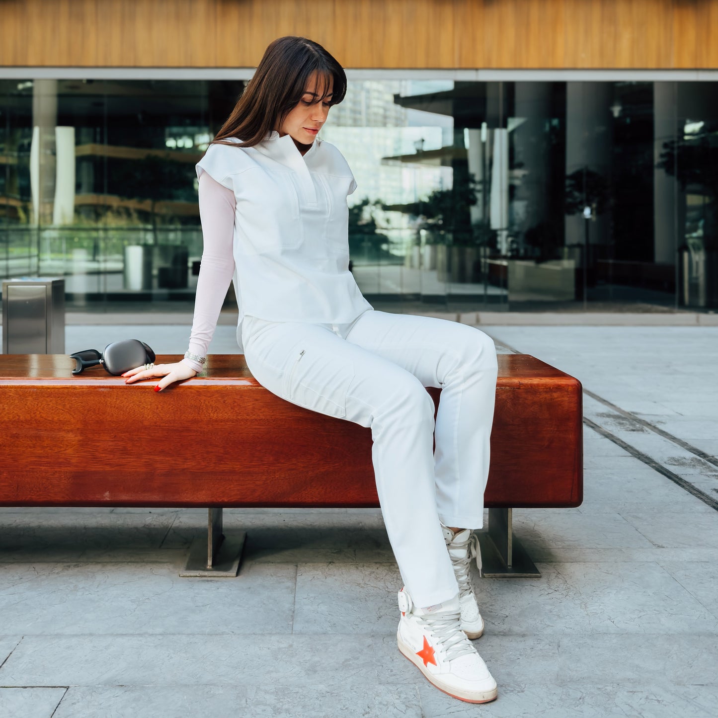 Maya Slim White Scrub Pants