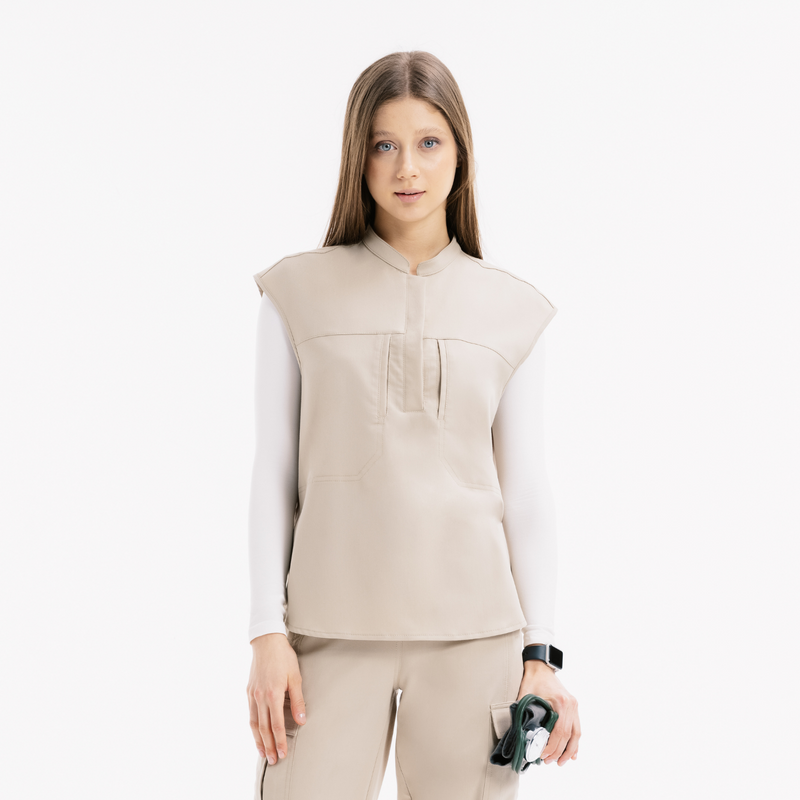 Verve Mandarin Collar Marl Scrub Top