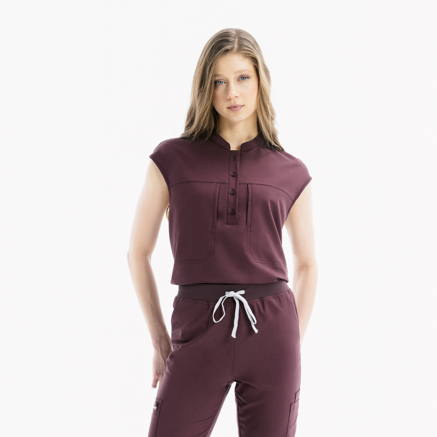 Verve Mandarin Yaka Chicory Scrub Üst