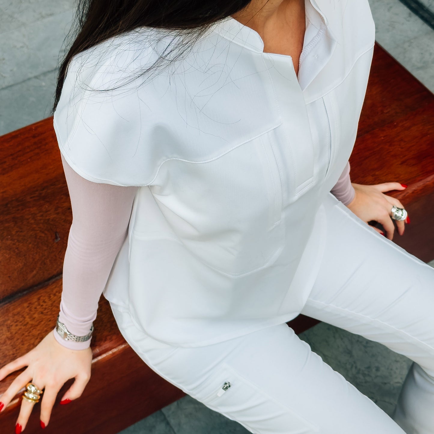 Verve Mandarin Yaka White Scrub Üst