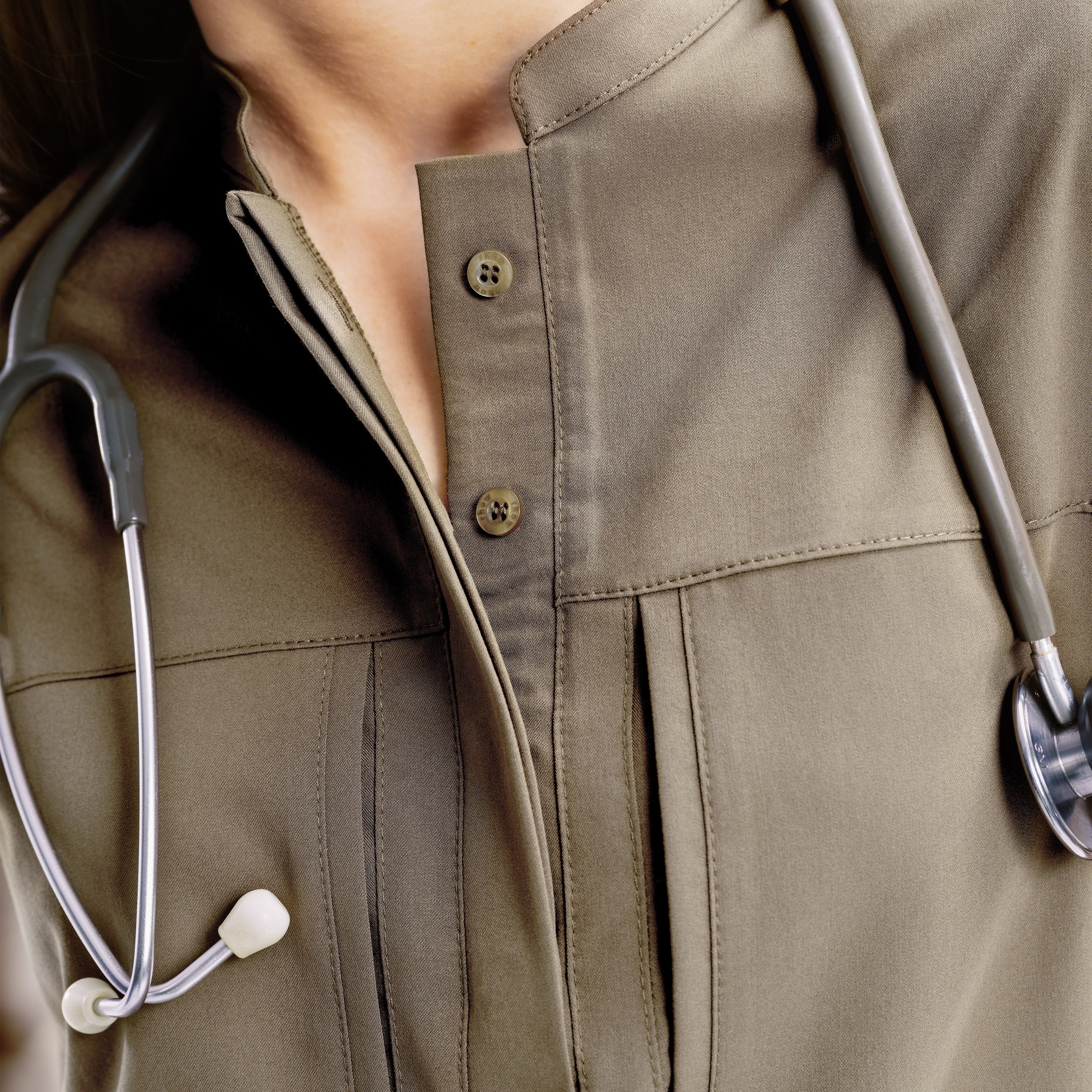 Verve Mandarin Yaka Hunter Green Scrub Üst