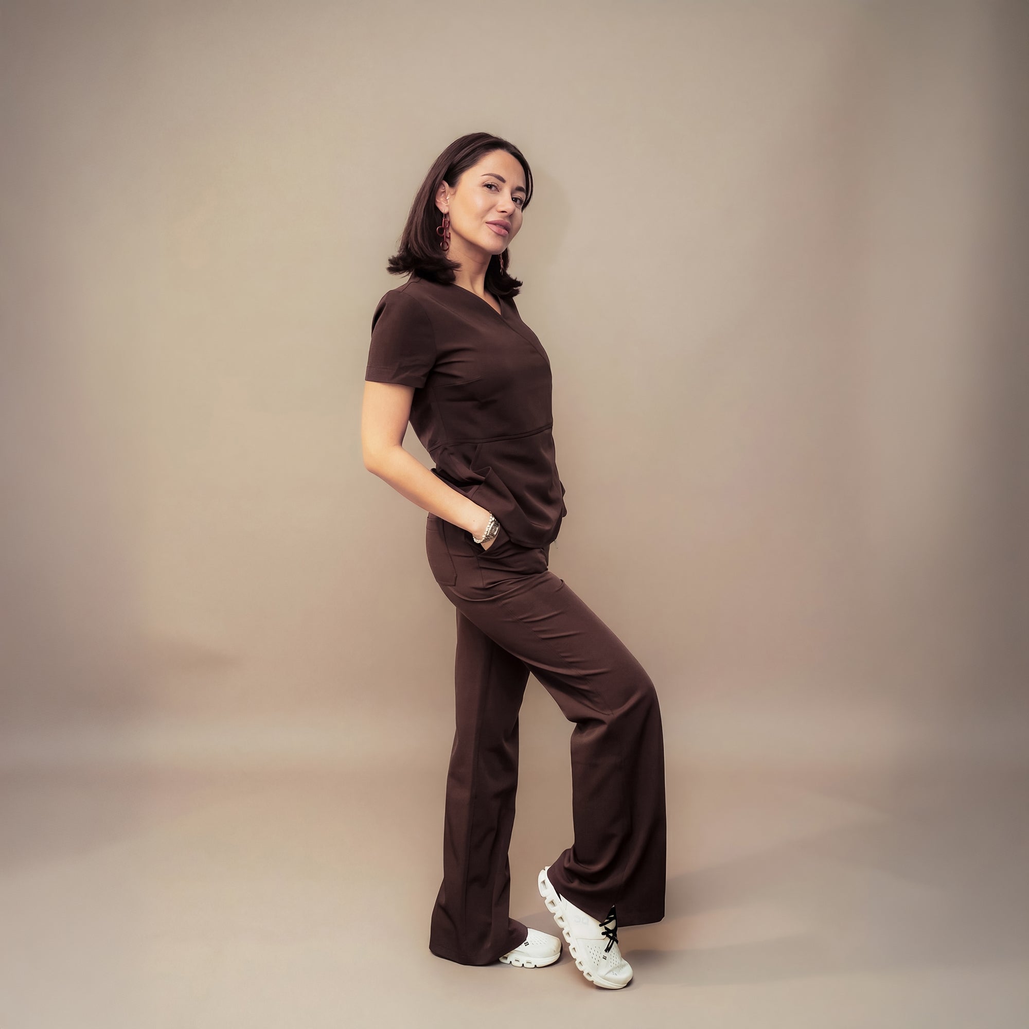 Tokyo Beli Lastikli Scrub Pantolon Cocoa