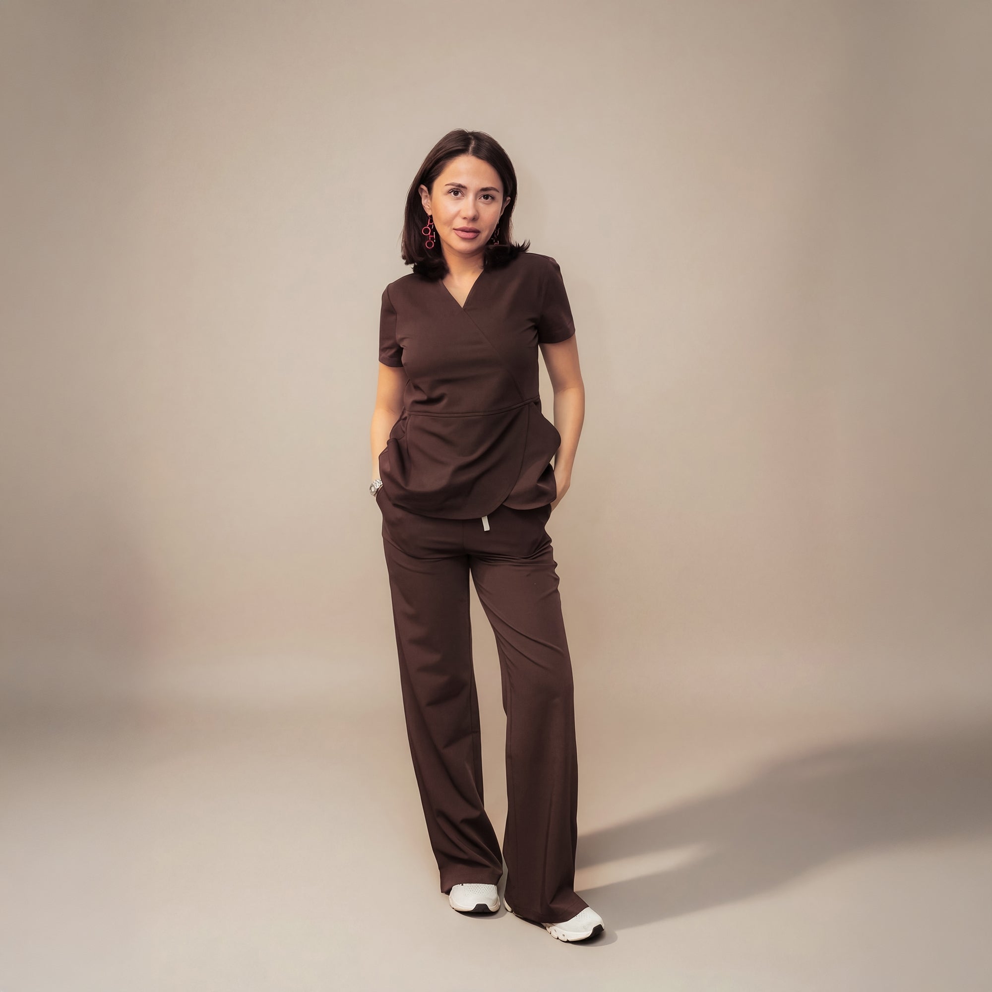 Tokyo Beli Lastikli Scrub Pantolon Cocoa