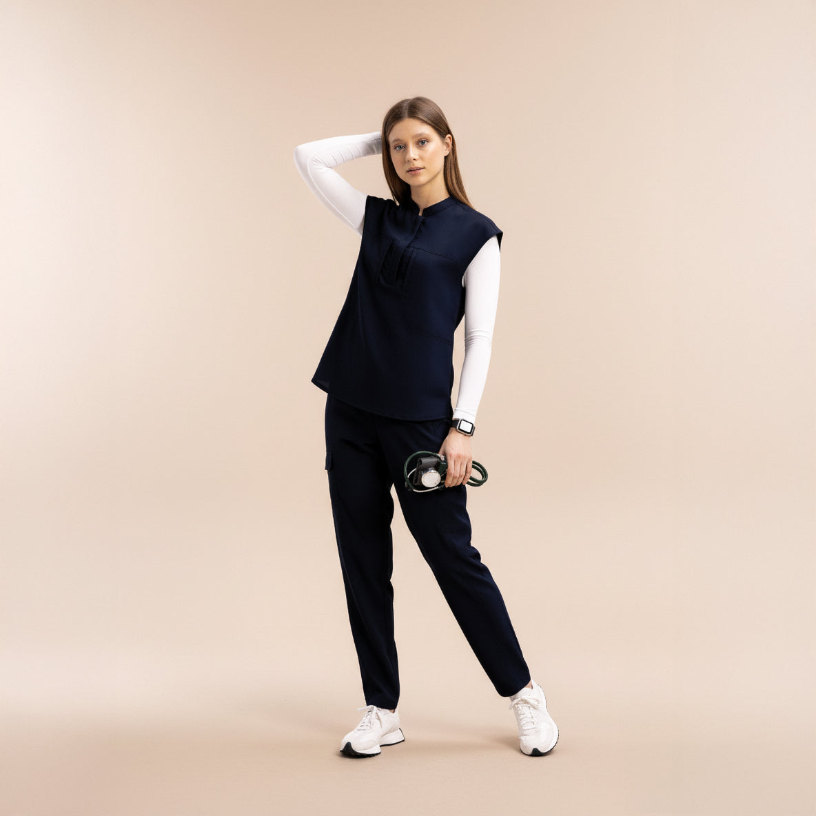 Verve Mandarin Collar Navy Scrub Top