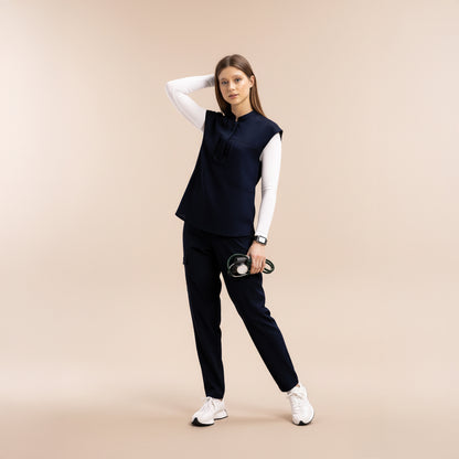 Verve Mandarin Collar Navy Scrub Top
